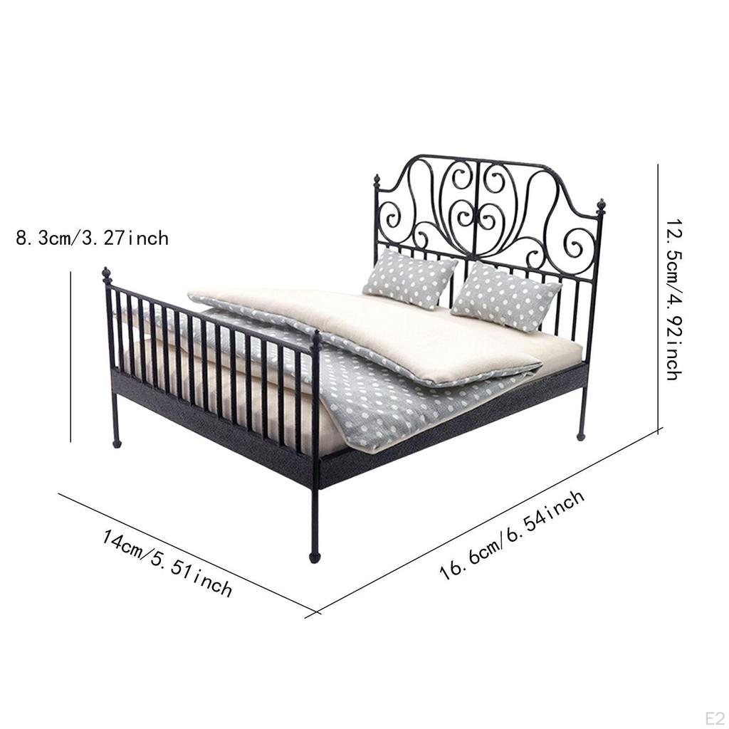 1/12 Double Bed Lifelike Life Scene Bedroom Micro Doll House Accessory Accessories for