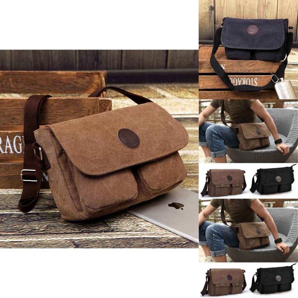 Retro Mens Canvas Messenger Bag With Adjustable Strap For Business Travel