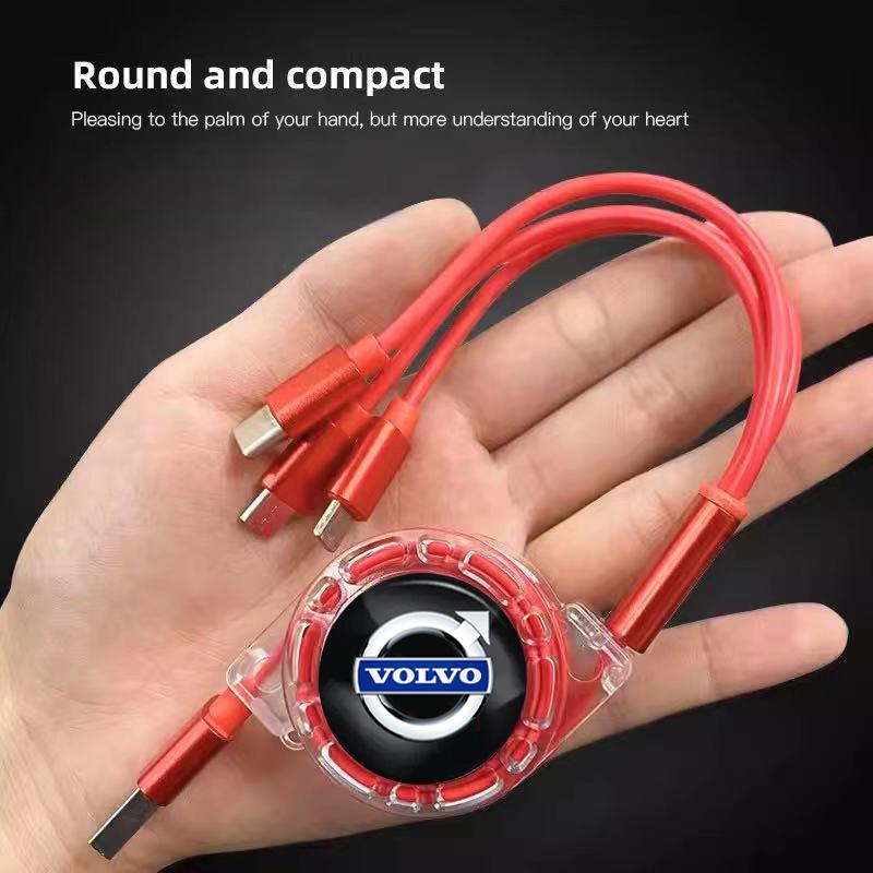 3 In 1 Charge Cable Cord Multi Port Charging Wire Line For Volvo V60 XC90 V40 XC60 V50 S60 C30 V70 S90 XC40 S80 T6 V90 EX30 EX90