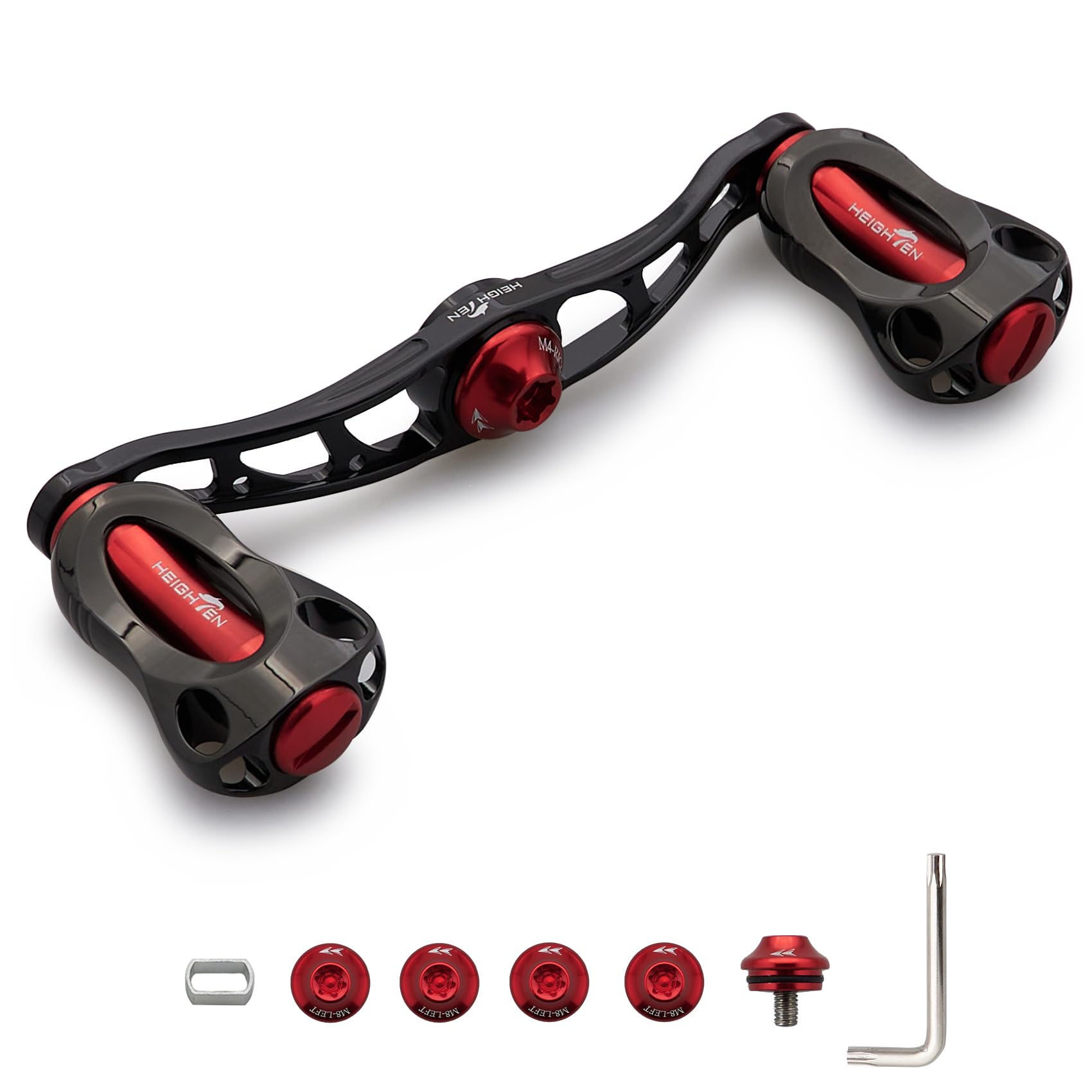 

HEIGHTEN Fan Series 88/90/115mm Reel Handle with 22mm Knob for Shimano, Daiwa, and Abu Baitcasting Reels (Black & Red, 90mm) (868)