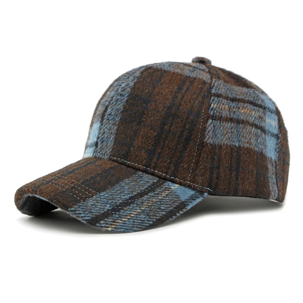 Autumn Winter Hat Women's Hard Top Baseball Cap Classic Vintage Plaid Cap for Men