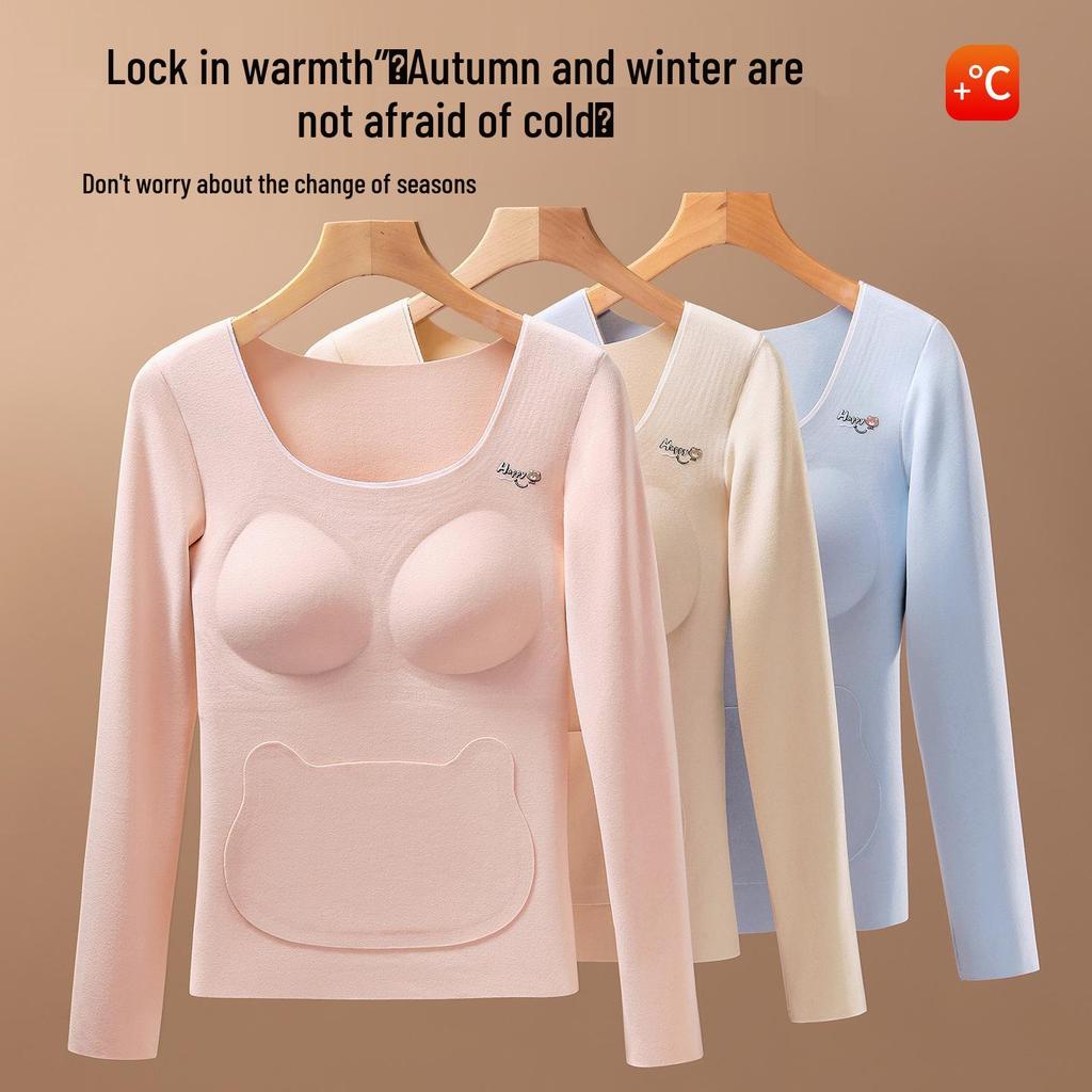 Girls' Wool Underwear Set with Chest Pads for Junior High Students - Warm Autumn/Winter Basics