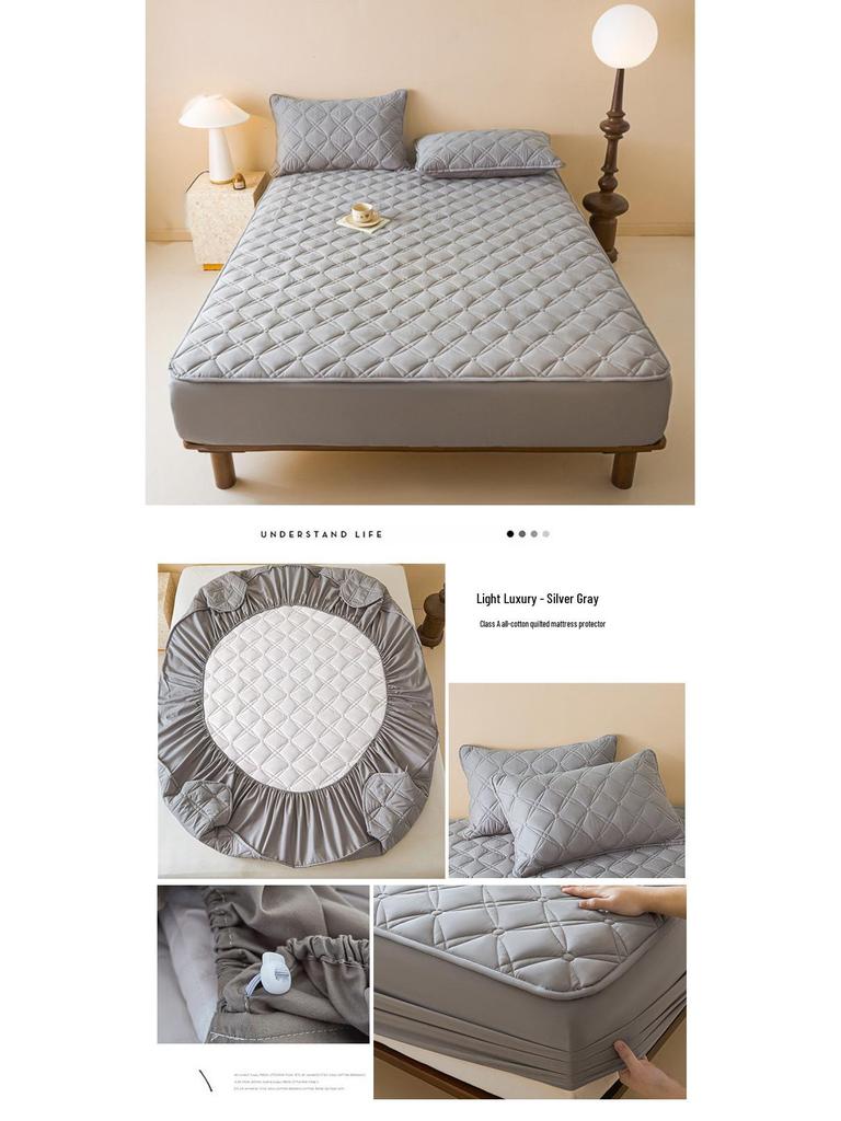 Class A Quilted Cotton Mattress Protector - Thick, Soft, Breathable, Dustproof, Non-Slip Full Cover