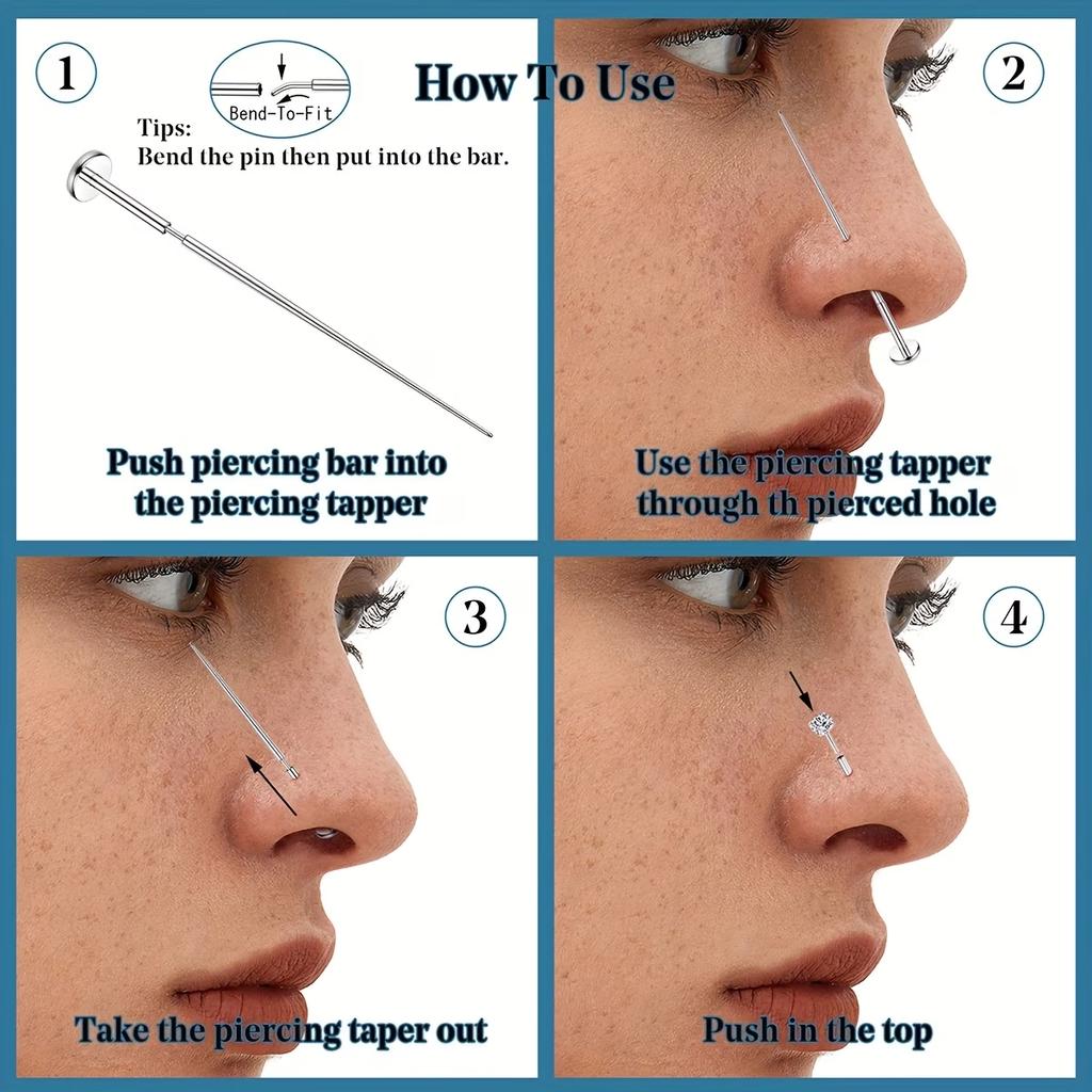 Trendy & Personalized Stainless Steel Press-Fit Nose Ring & Nose Stud Set, Unisex, Rainbow Crystals Sparkling