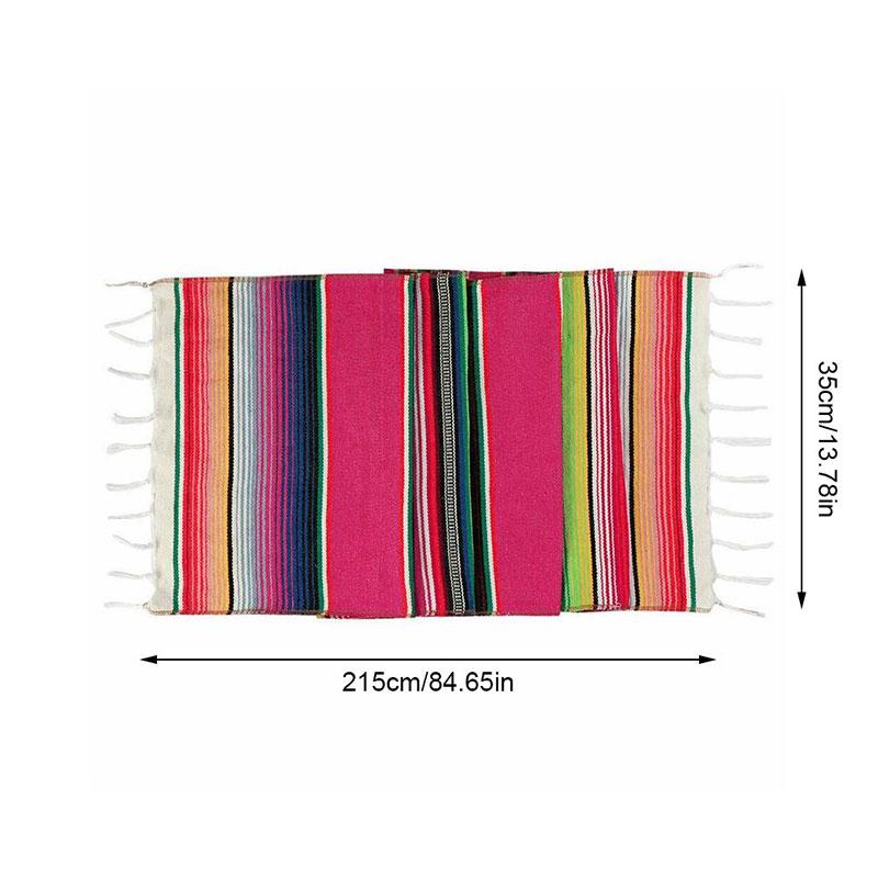 35*210cm Mexican Style Rainbow Striped Table Runner Tablecloth Rustic Wedding Party Banquet Decoration Home Textiles