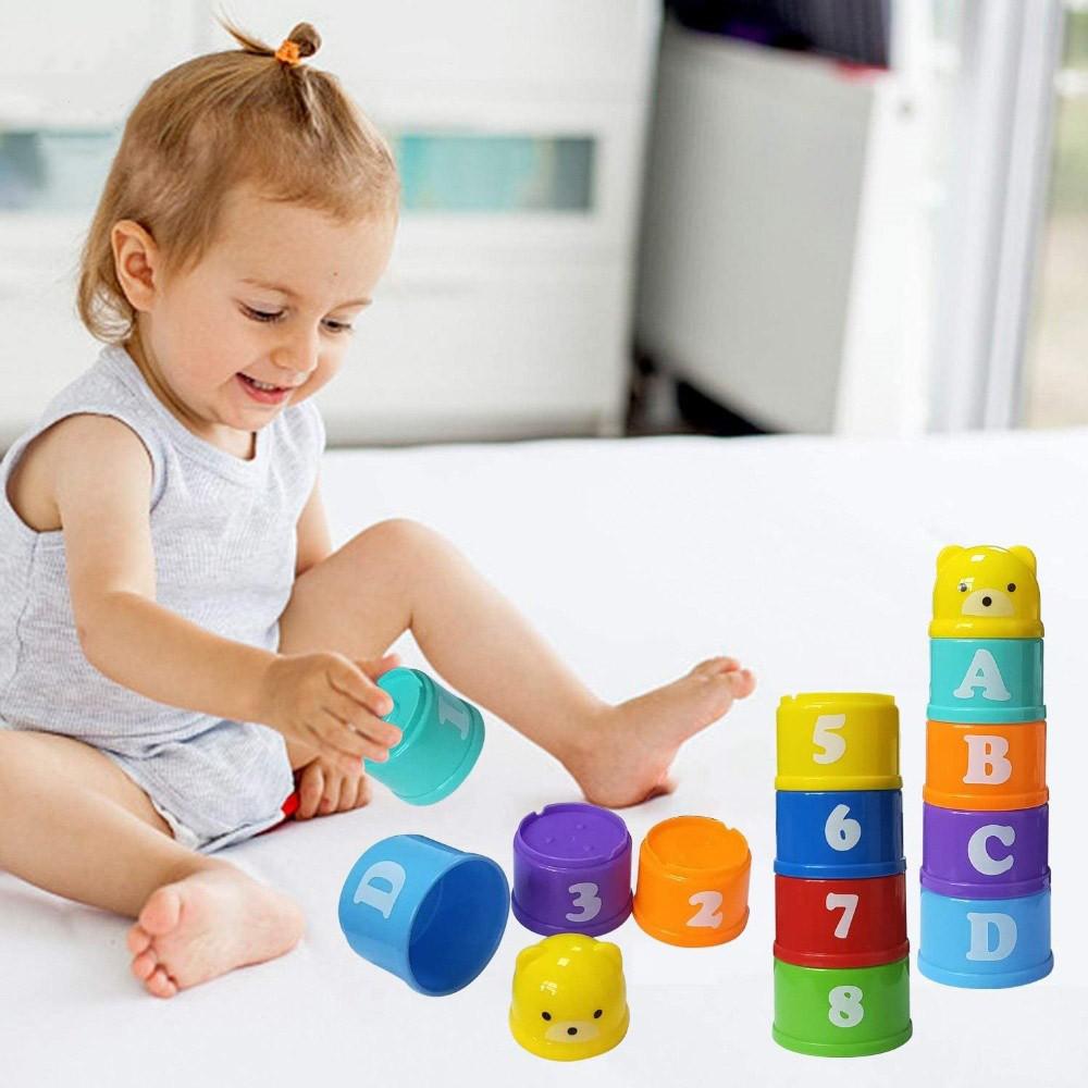 Kids Bathroom Stacked Cups Set Toys Water/Beach Games Tool Cup Stacking Educational Toys for Baby Bathtub Toddlers Birthday Gift