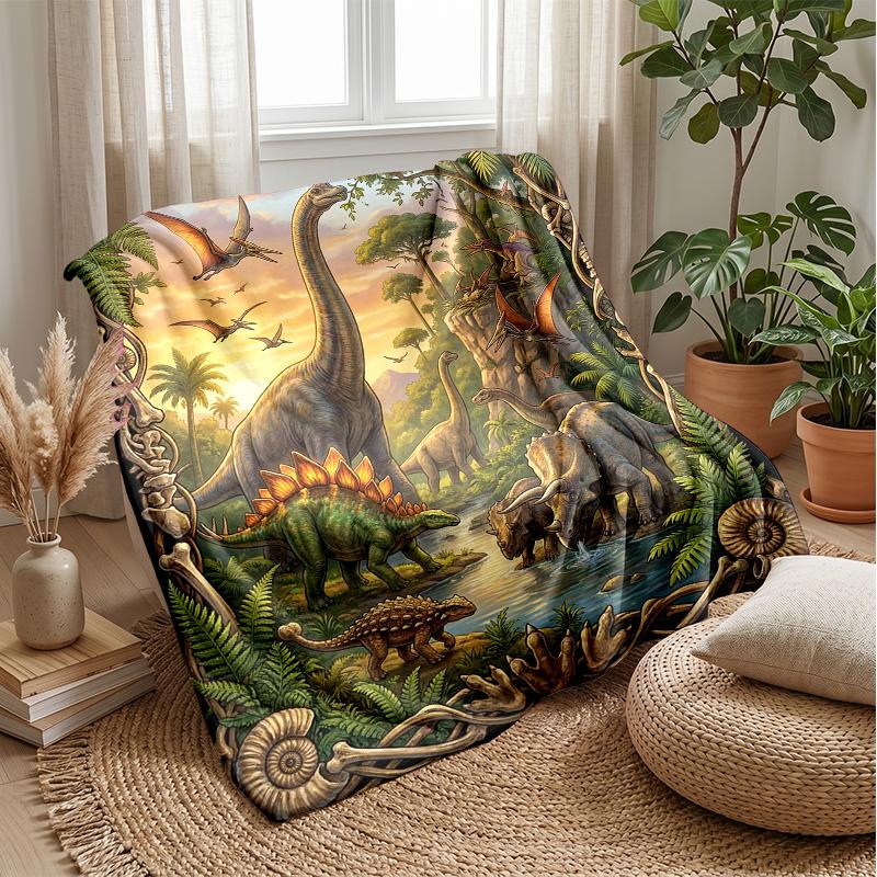 

Dinosaur Jurassic Adventure blanket Personalized Name Flannel Blanket Soft Cozy Plush Throw for Sofa Bed Lightweight Home Decor 75x90cm