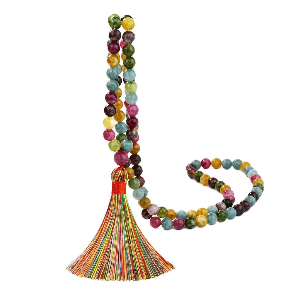 Cross-border Middle East Tourmaline Prayer Rosary: 99-Bead Bracelet with Colorful Tassel Mala Necklace.