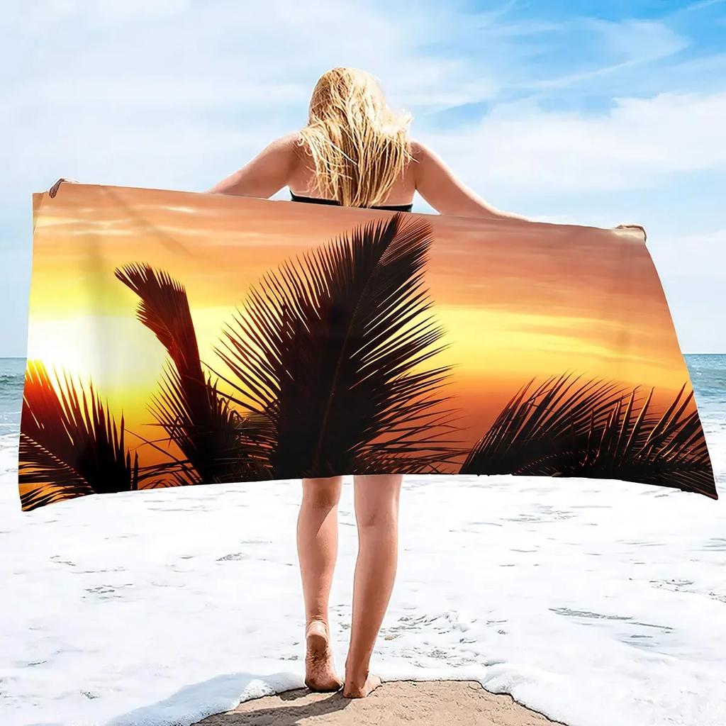 Beach Towel Palm Leaves Pattern Oversized Microfiber Tropical Beach Towel,Thin Lightweight Pool Swim Palm Tree Bath Shower Towel