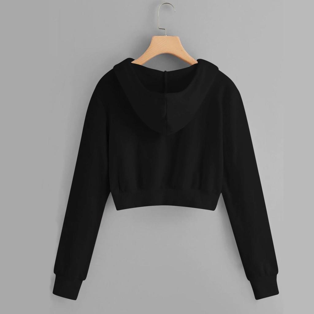 Girls' Color Short Hoodie Casual Pullover for Fall and Winter Everyday Wear