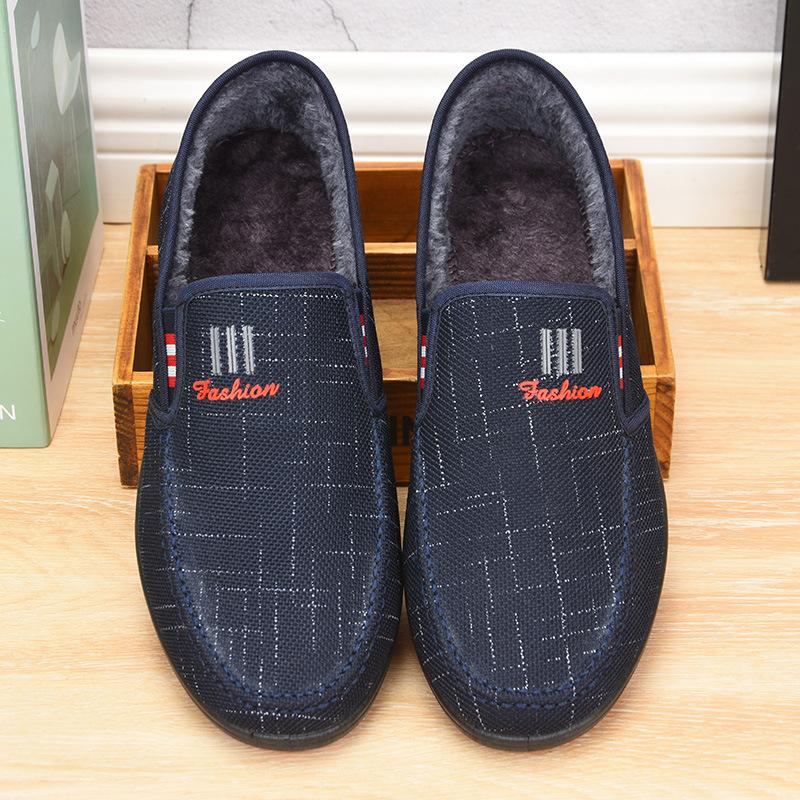 Pantofi din stofă Pantofi bărbătesc din bumbac Decoltat Plus catifea Îngroșat Călduț Vârstnici Pantofi bărbați de iarnă Pantofi de lucru plat cu slip-on