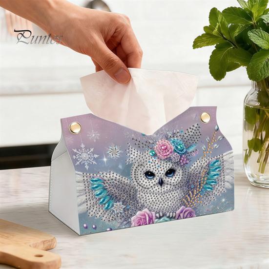 Handmade Gem Painting Set DIY Faux Diamond Art Tissue Box, Leather Desktop Holiday Gift for Craft Lovers Holder Pouch, 5D Rhinestone Embroidery