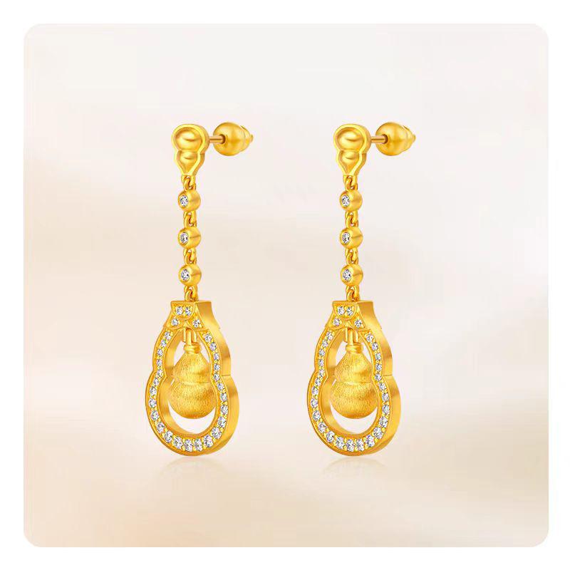 Gold Gourd Lively Pendant & Sand Gold Earrings Set for Women