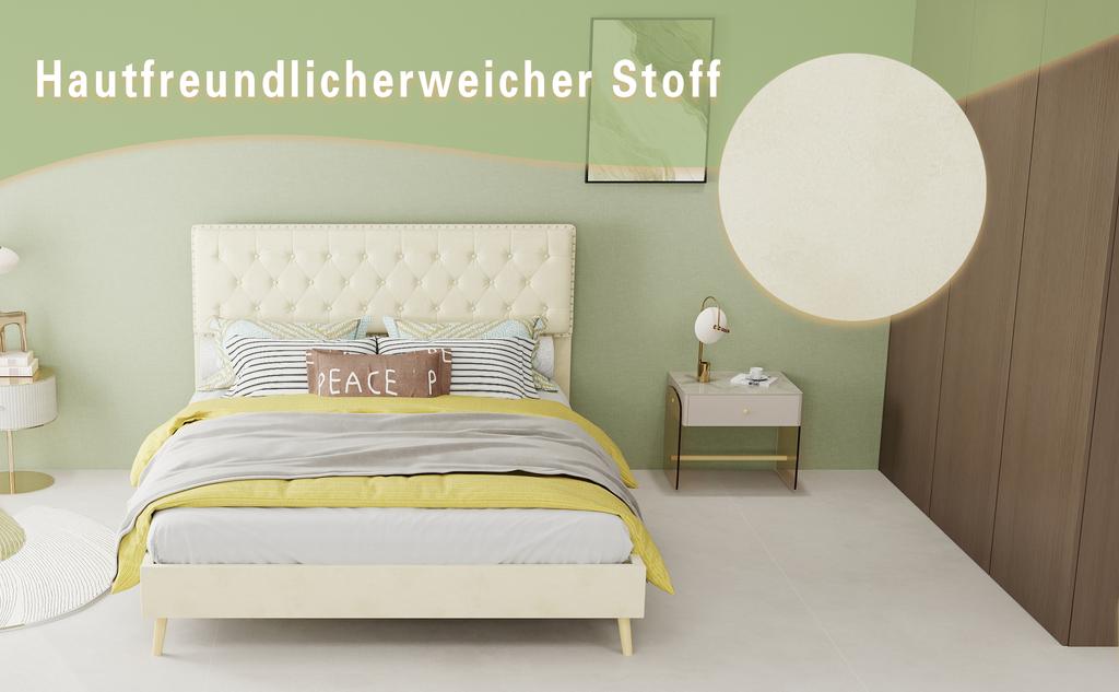 Modern minimalist soft bed, 140*200CM, beige, multifunctional bedroom furniture, low box bed frame without lifting rod, include140*200cm mattress.
