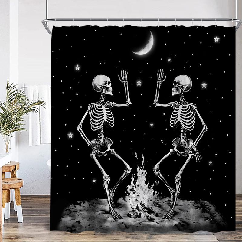 Horror Halloween Shower Curtain Forest Dead Trees Tombstone Crow Black Cat Skeleton Bath Curtains Home Bathroom Decor with Hooks