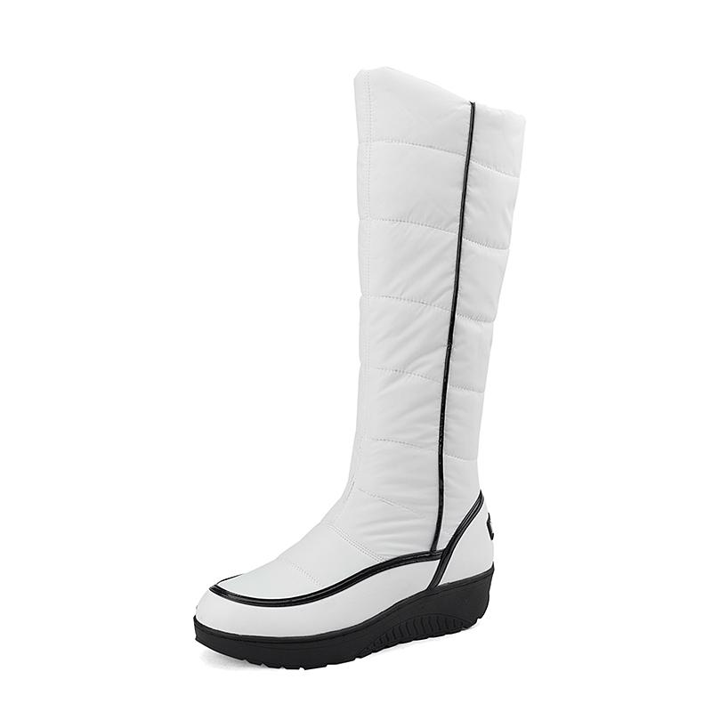 

Мороз Зима Теплые Снежные Сапоги Женские Белые Черные Красные Ботфорты до Колена Размер 44 Водонепроницаемые ПУ Лоскутное Вниз Платформа Танкетка Обувь 44 белый