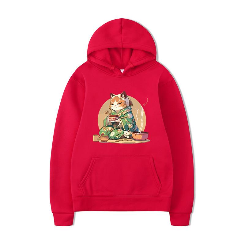 Autumn Cat Sushi Print Printed Men's Hoodie Brand Hoody Y2K Clothes Vintage Fashion Casual Unisex Long Sleeve Pullovers