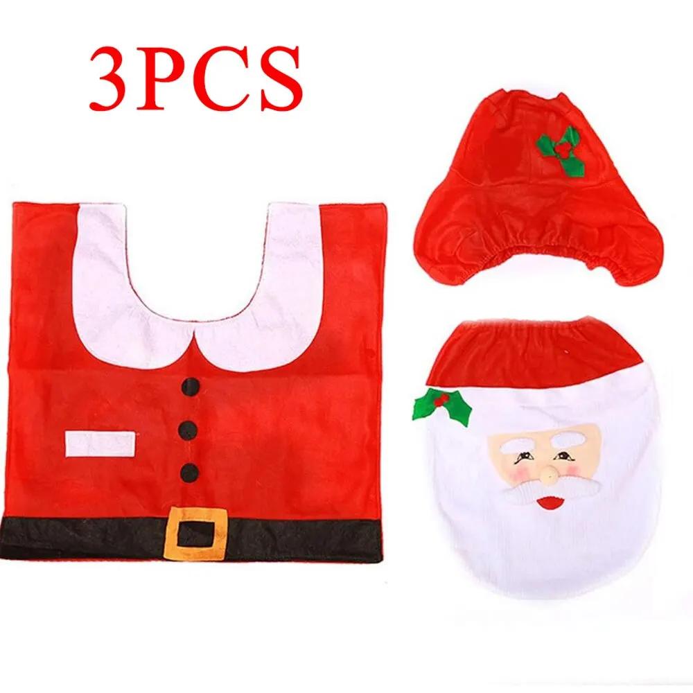 3PCS Christmas Bathroom Accessories Supplies Toilet Decoration Christmas Toilet Bathroom Decoration Cartoon Toilet Seat Cover