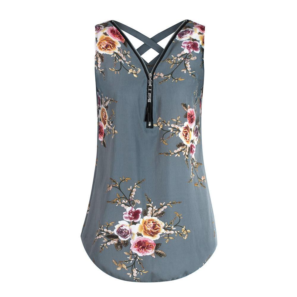 

Женская свободная майка без рукавов с перекрестной спинкой и застежкой-молнией с v-образным вырезом, футболки, топы 4XL