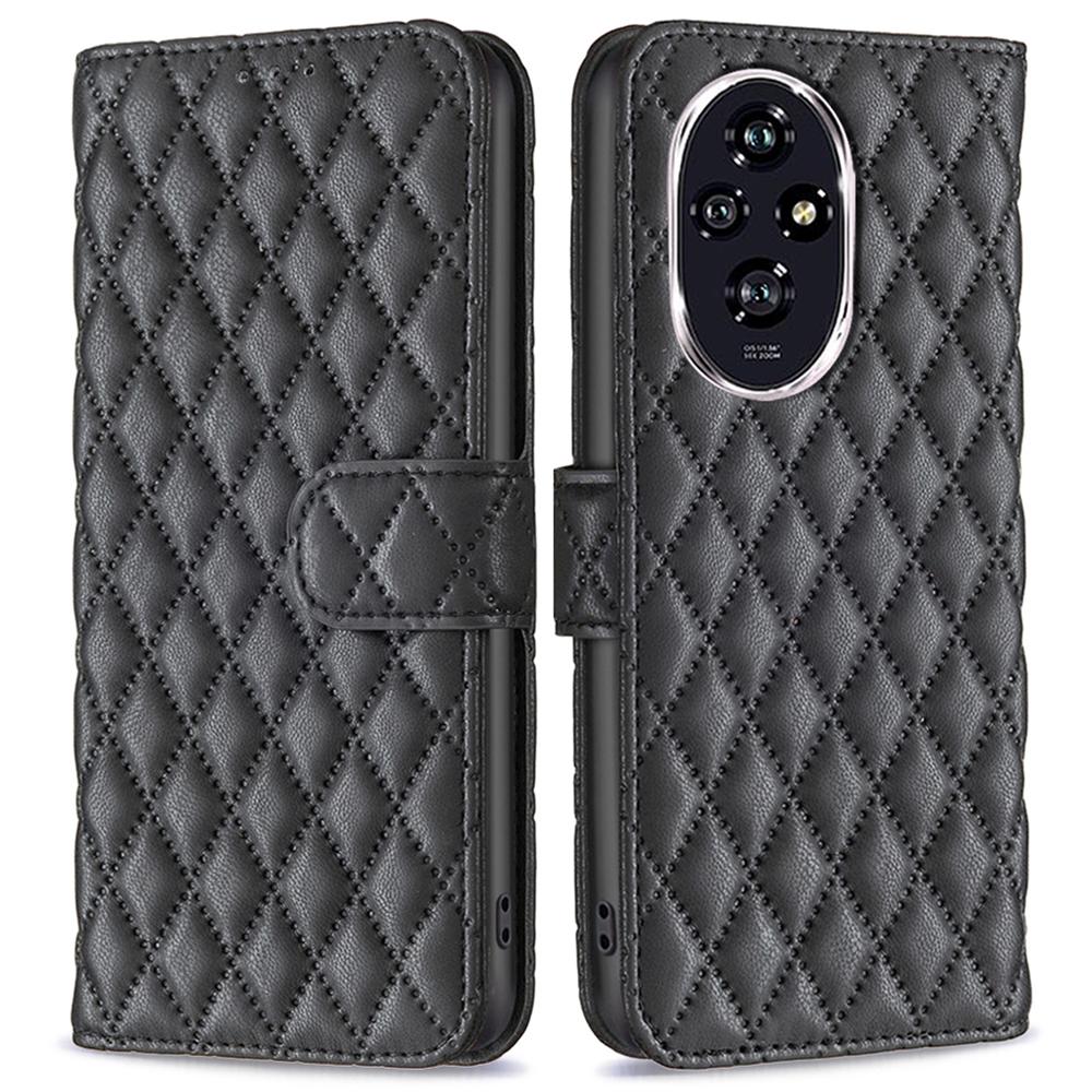 

BINFEN COLOR BF Style-14 For Honor 200 5G Case Leather Phone Cover Rhombus Grid Black