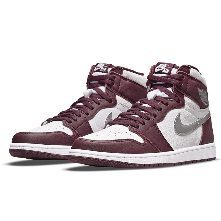 Air Jordan 1 Retro High OG Bordeaux Unisex Sneakers Red White Metallic-Silver 555088-611