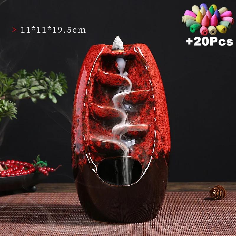 1pc Home Decorations Lucky Feng Shui Ornaments Indoor Aromatherapy Waterfall Backflow Incense Burner +Gift 20Pcs Incense Cones