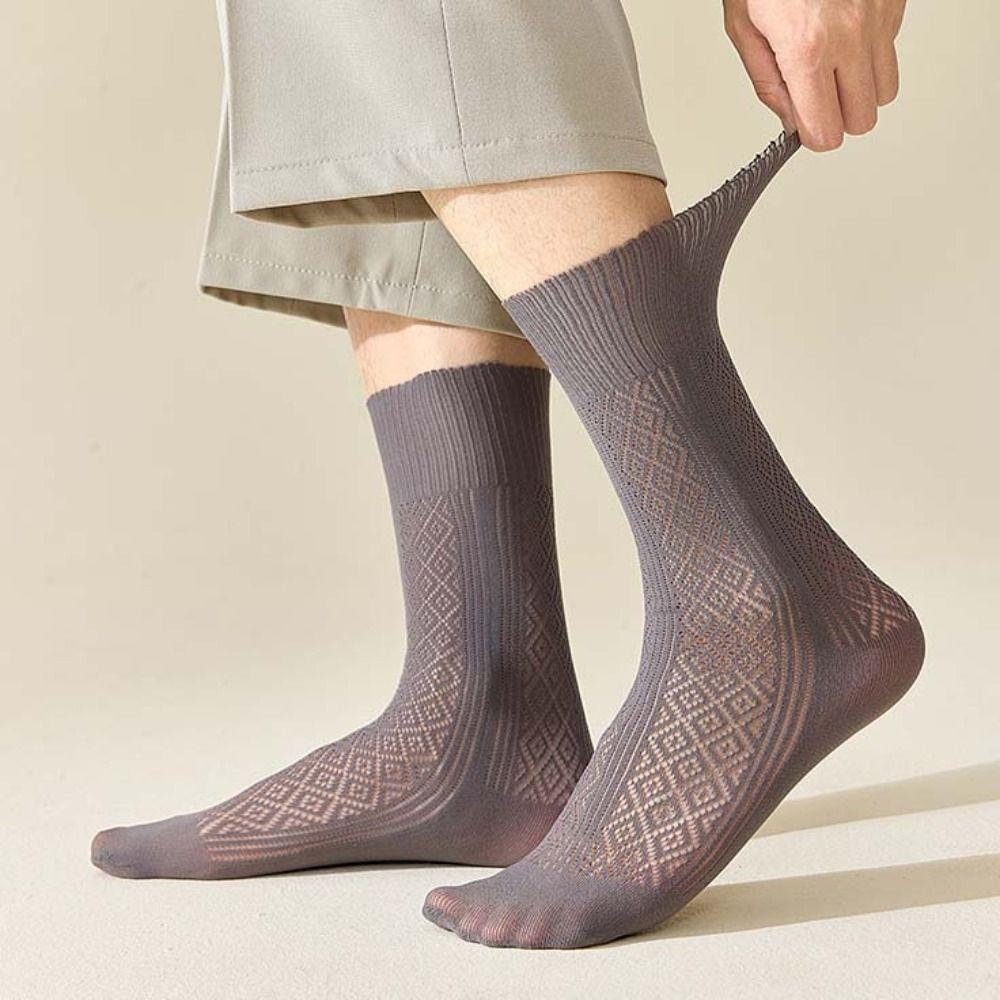 5Pairs Anti-Odor Male Five Toe Socks Check Mid-calf Stockings Five Finger Socks Men  Spring Summer