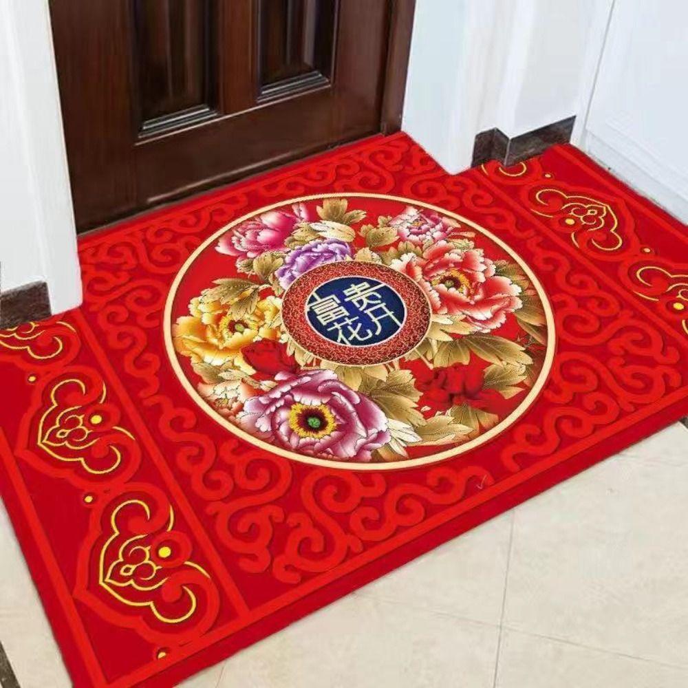 Washable Red Bedroom Spring Festival Chinese Anti-slip Rug Porch Mat Door Carpet