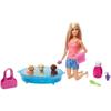 Barbie - famille coffret le bain des chiots, poupée blonde et 3 figurines de chiots, avec baignoire et accessoires, jouet po 1065