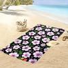 Pink Floral Pattern on Black Beach towel quick-drying for travel outdoor sports jogging beach and swimming