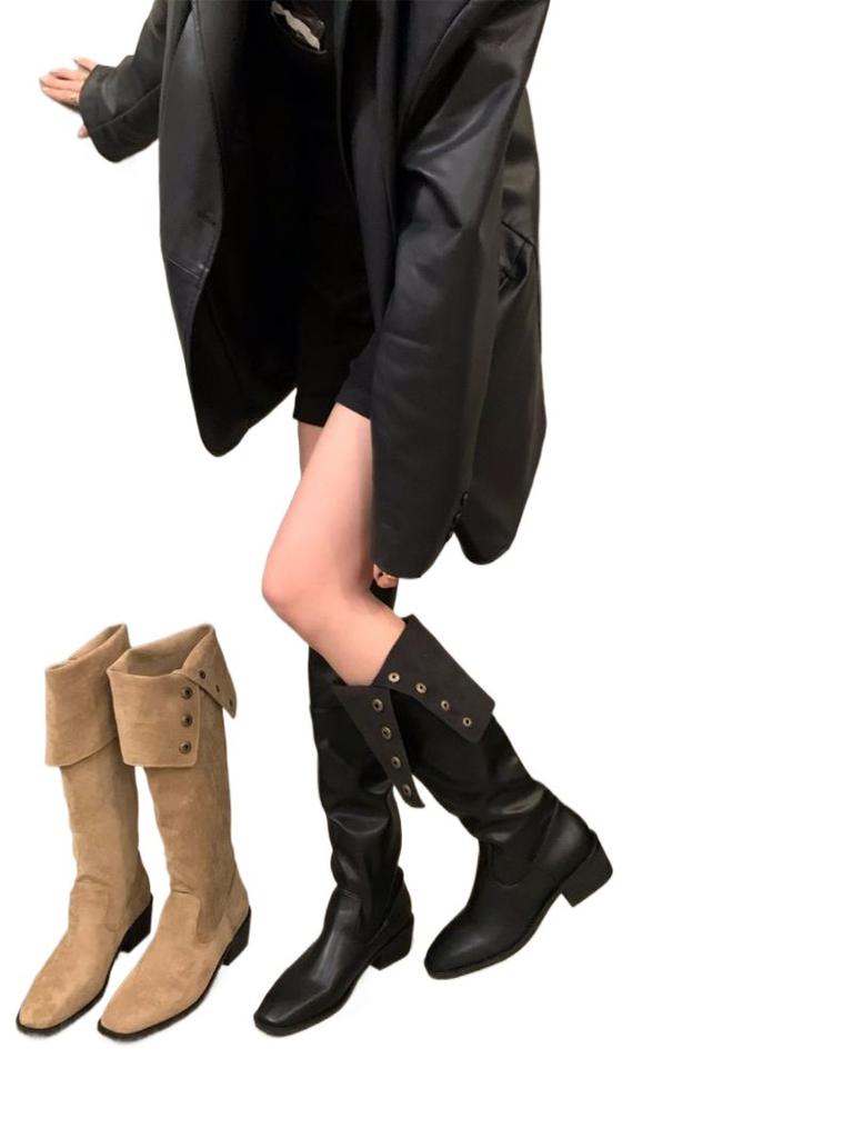 Thick heeled black high boots, over the knee boots, long boots, women's shoes, 2025 new autumn and winter skinny boots, long knight boots