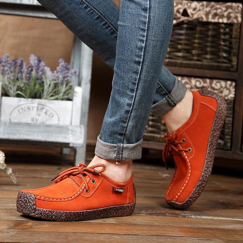 2025 Autumn Korean Lace-up Genuine Leather Women's Loafers, Casual Flat Bottom, Plus Size