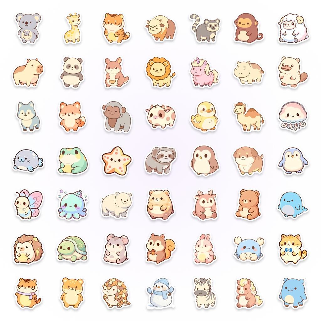 Dedicated To 50 Cartoon Mini Animal Stickers, Cute Healing And Cute Expression Stickers, Waterproof And Not Torn Can Be Ordered.