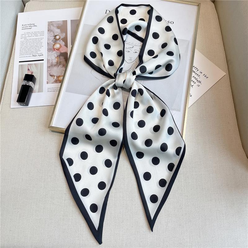 Polka dot small scarf for women, versatile long wide neckerchief, shawl, scarf, tie, all-purpose accessory for spring and