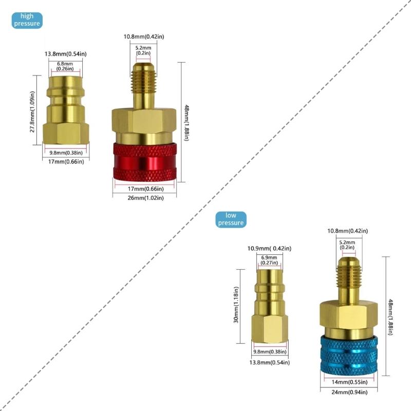 R1234YF Fitting Connector R1234YF to R134A Quick Coupler Adapter High Low Side Connector Conversion Kit Quick Couplers