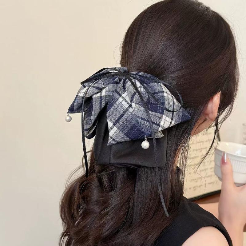 Vintage Plaid Butterfly Knot Hair Clip Women's Back Of Head Bun Shark Hair Clip Hair Accessories