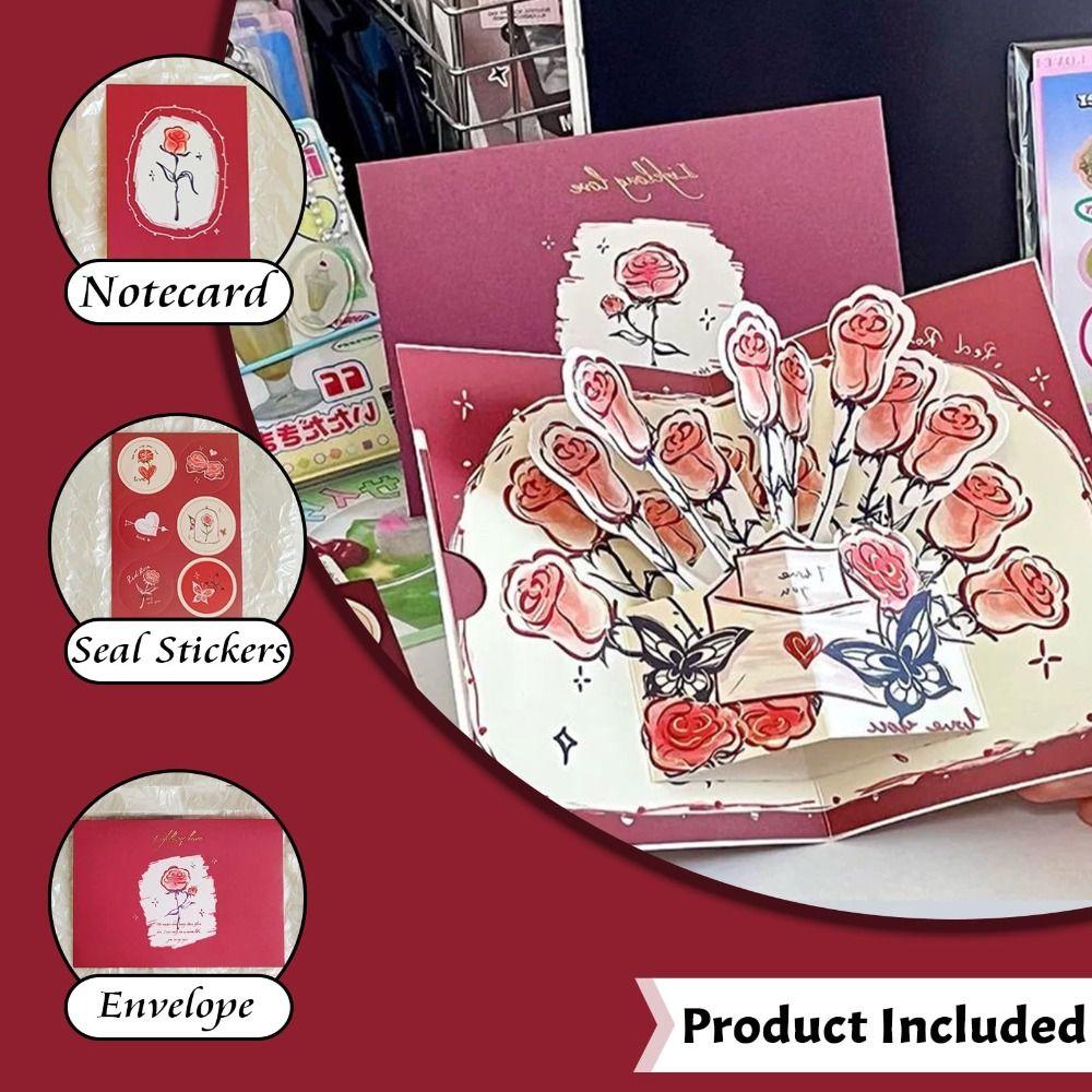 Surprised 3D Greeting Card Pop Up Love with Envelope Blessing Card Rose Valentine's Day Card Wife Girlfriend Gift
