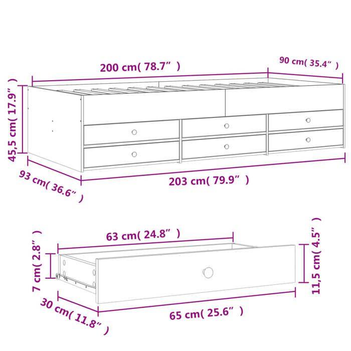 VidaXL Lit avec tiroirs et matelas 90x200 cm bois massif de pin, meuble de chambre à coucher, lit en bois, lit avec tiroir, 3281907