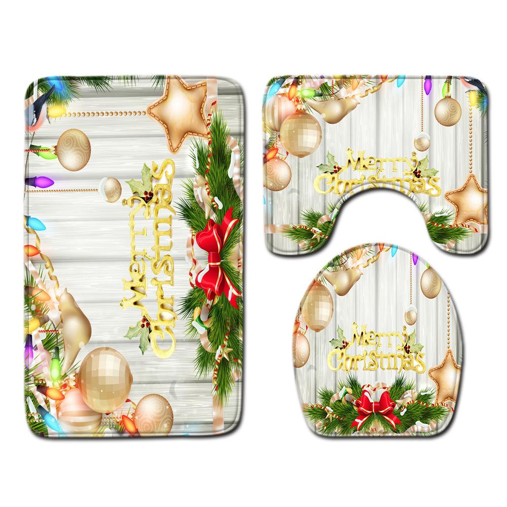 Christmas Shower Curtain Floor Mat Combination Four-Piece Set Bathroom Toilet Carpet Shower Room Mat Foot Mat