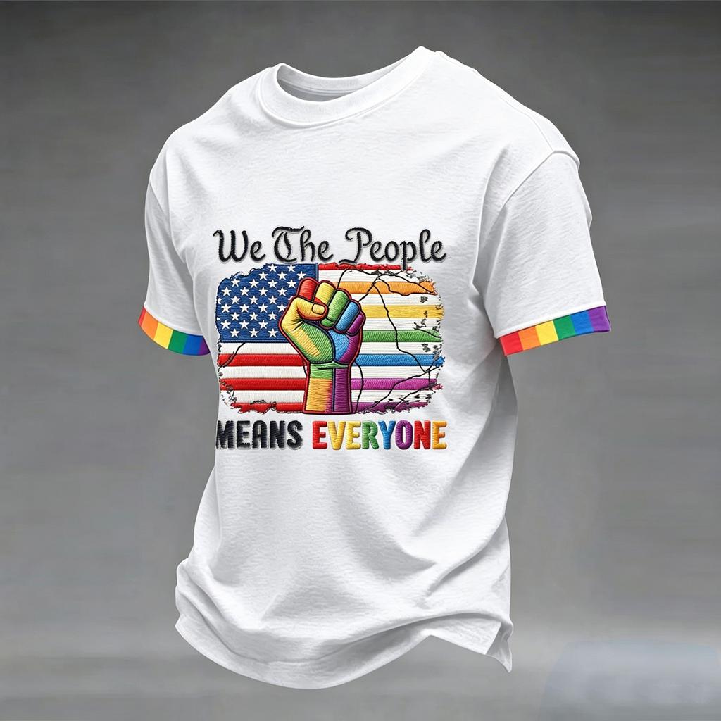 Short Sleeve Crew Neck T Shirt with Graphic Print United States Flag Raised Fist Lettering Design Casual Fit Unisex Top
