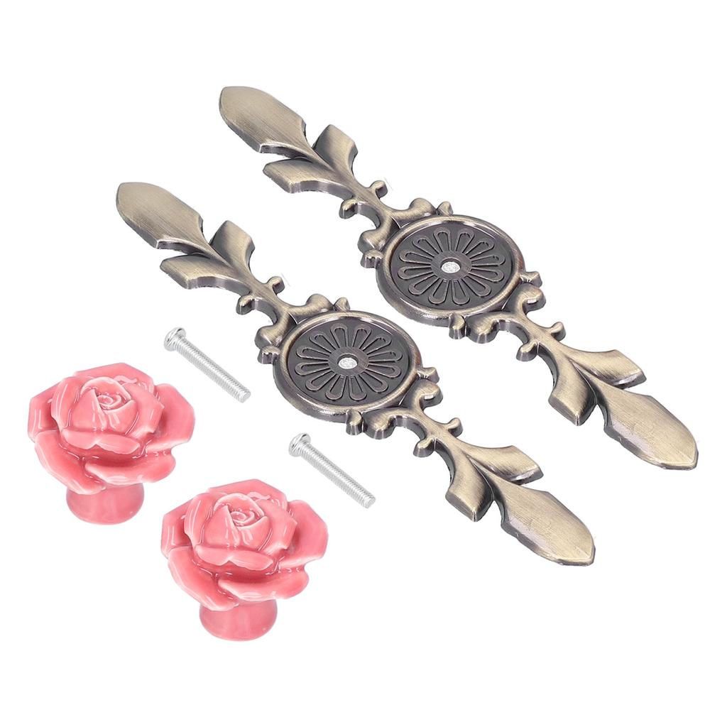 2 Zestawy Gałka Meblowa Róża Kwiatowa Ceramiczny Uchwyt do Szuflady Szafy na Meble Kuchenne
