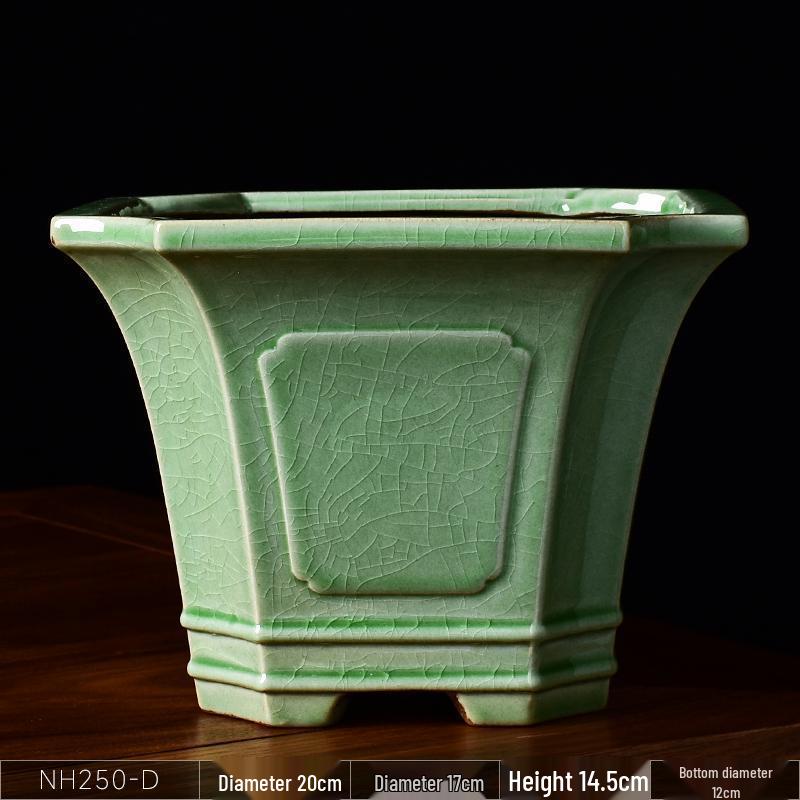 Ceramic Square Bonsai Flower Pot - Large High-Angle, Creative Chinese Style for Green Plants and Orchids