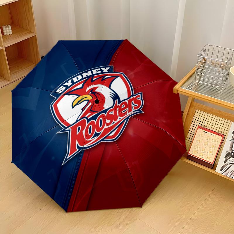 Sydney Roosters Print Auto 8?Ribs Folding Umbrella Wind Resistant Lightweight Automatic Umbrella For Daily Travel