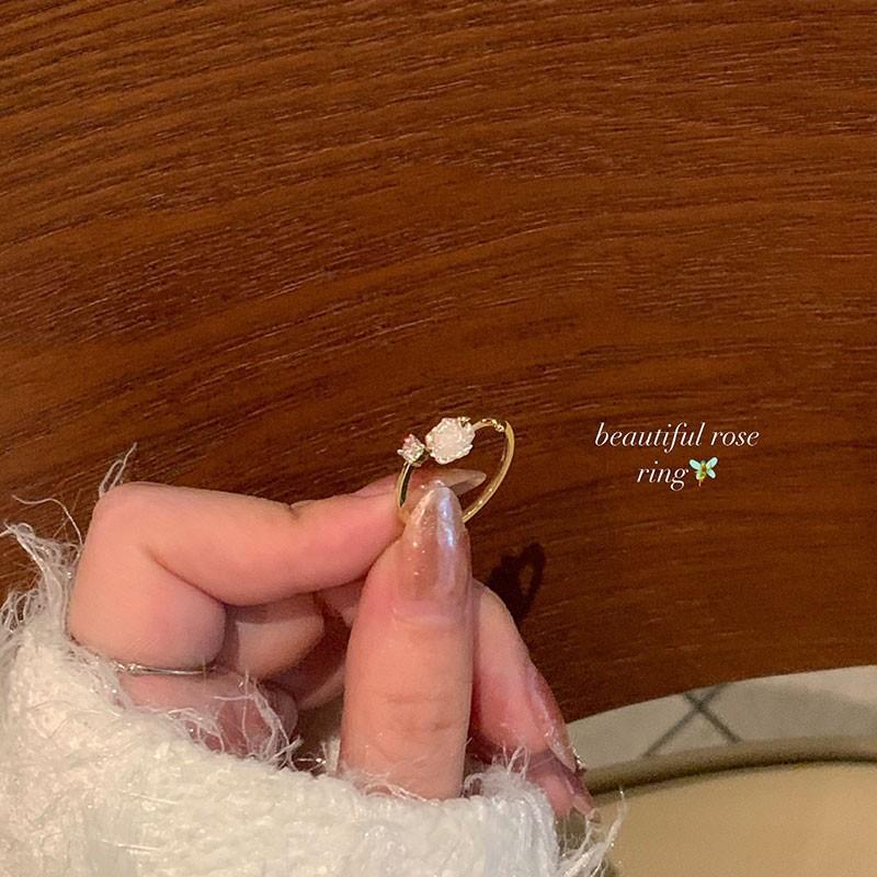 Camellia Open Ring Women'S Adjustable Niche Design Fashion Personality Light Luxury High-End Zircon Index Finger Ring