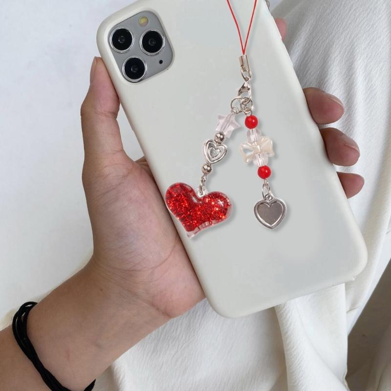 Sweet Cool Sparkling Heart Phone Charm Straps Car Keys Hanging Pendants Bag Decoration Lanyard Purse Accessories