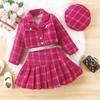 Children's Clothing Cross-border Foreign Trade Girls Plaid Lady Sweet Little Fragrance Thickened Suit Skirt + Hat