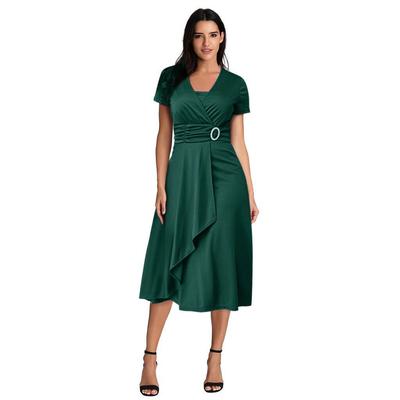 Summer Sexy Asymmetrical Pendulum V-neck Women's High Waist Medium and Long Dress Solid Color Evening Dress