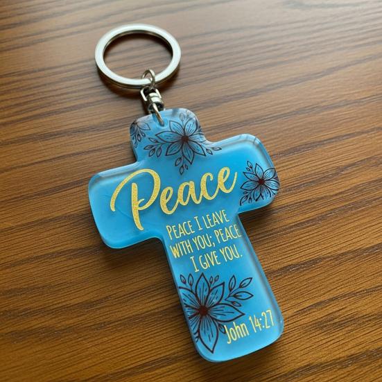Acrylic Keychain Inspirational Scripture Ten-Shaped Pendant Keyring Religious Christian Faith Gift for Men Women
