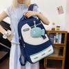 Large Capacity Color Block Student Backpack with Small Fish Pocket - Wear-Resistant Casual Design