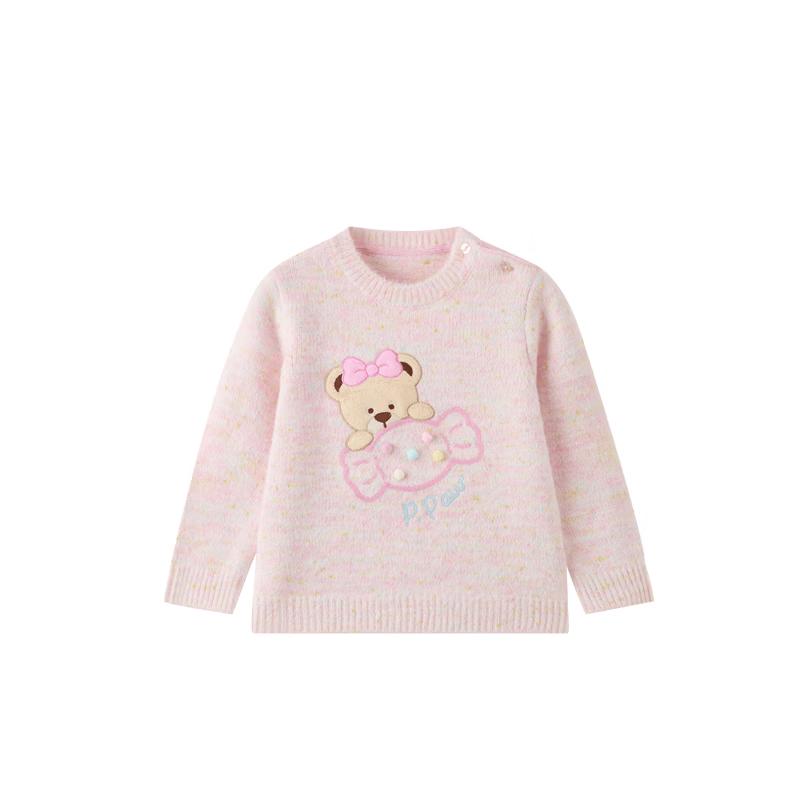 PawinPaw Girls' Pink Cartoon Bear Knitted Sweater